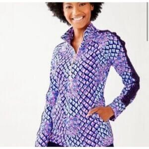 Lilly Pulitzer Skipper Popover 1/2 Zip Shirt Royal Purple Pop Up Toe In Size XXS